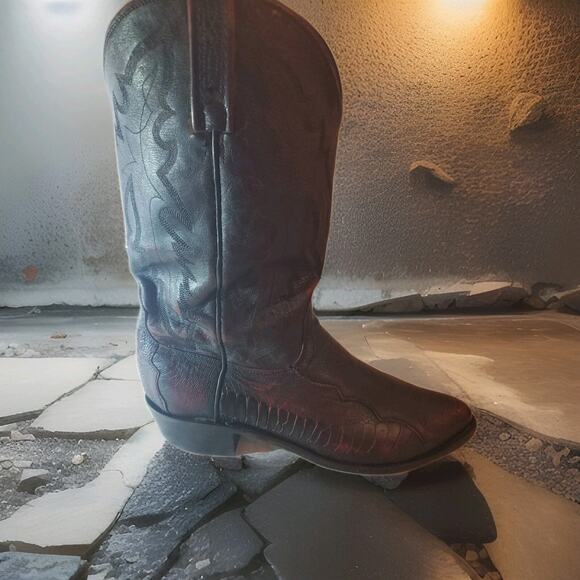 VINTAGE LUCCHESE 1883 Burgundy black RARE EXOTIC Cowboy BOOTS9.5.D main image 5